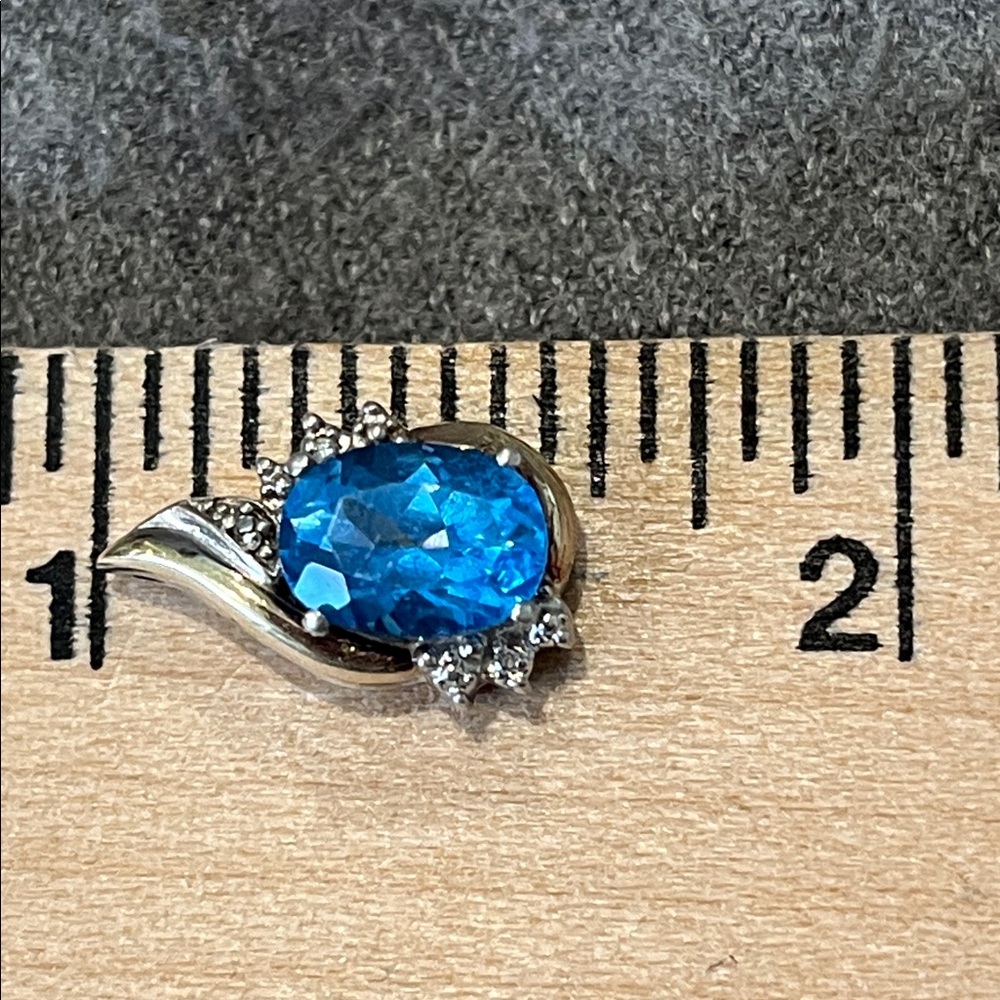 10k Ylw Gold & Sterling Two-toned London Blue Topaz Diamond Pendant-Alwand Vahan - Picture 8 of 10